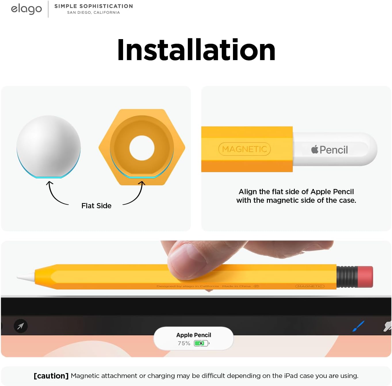 elago Compatible with Apple Pencil Pro Case & Apple Pencil 2nd Generation Case. Compatible with Magnetic Charging. Double Tap. Squeeze. Haptic (Must Read Installation Instructions) (Yellow) - Image 4