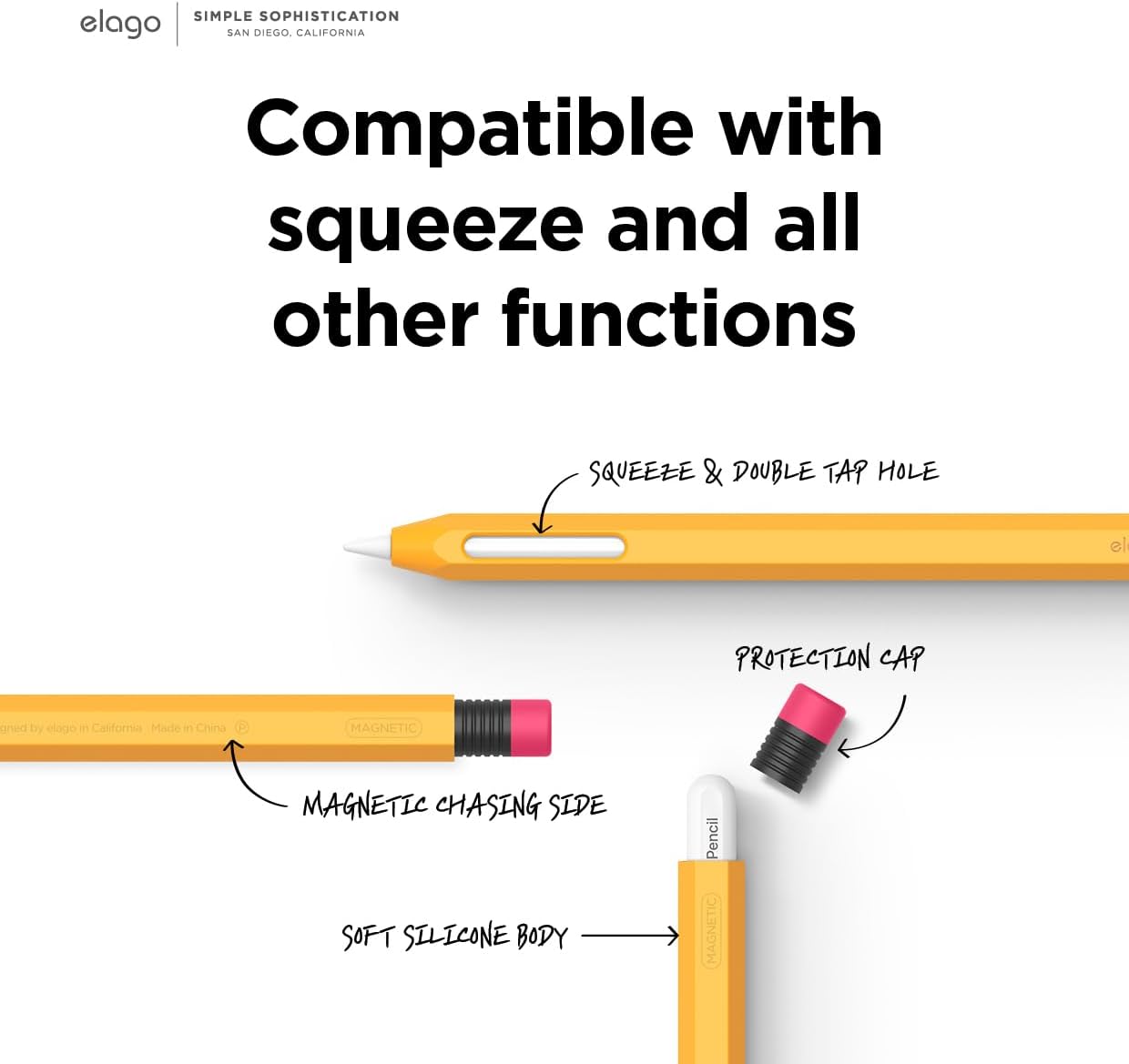 elago Compatible with Apple Pencil Pro Case & Apple Pencil 2nd Generation Case. Compatible with Magnetic Charging. Double Tap. Squeeze. Haptic (Must Read Installation Instructions) (Yellow) - Image 6