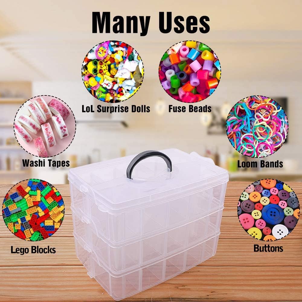 SGHUO 3-Tier Stackable Storage Container Box with Dividers-30 Compartments. Bead Organizers for Art Craft Storage. Washi Tape. Kids Toys. Jewelry. Beauty & Sewing Supplies - Image 4