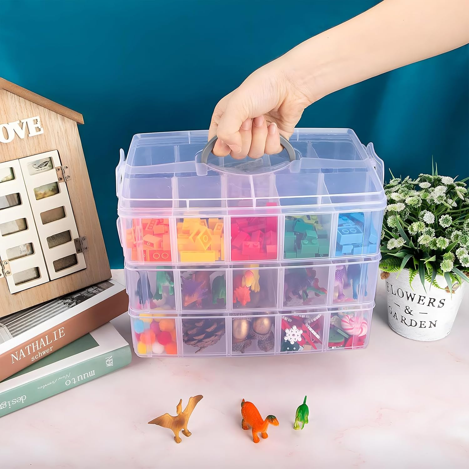 SGHUO 3-Tier Stackable Storage Container Box with Dividers-30 Compartments. Bead Organizers for Art Craft Storage. Washi Tape. Kids Toys. Jewelry. Beauty & Sewing Supplies - Image 7
