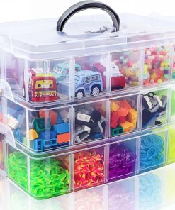 SGHUO 3-Tier Stackable Storage Container Box with Dividers-30 Compartments. Bead Organizers for Art Craft Storage. Washi Tape. Kids Toys. Jewelry. Beauty & Sewing Supplies