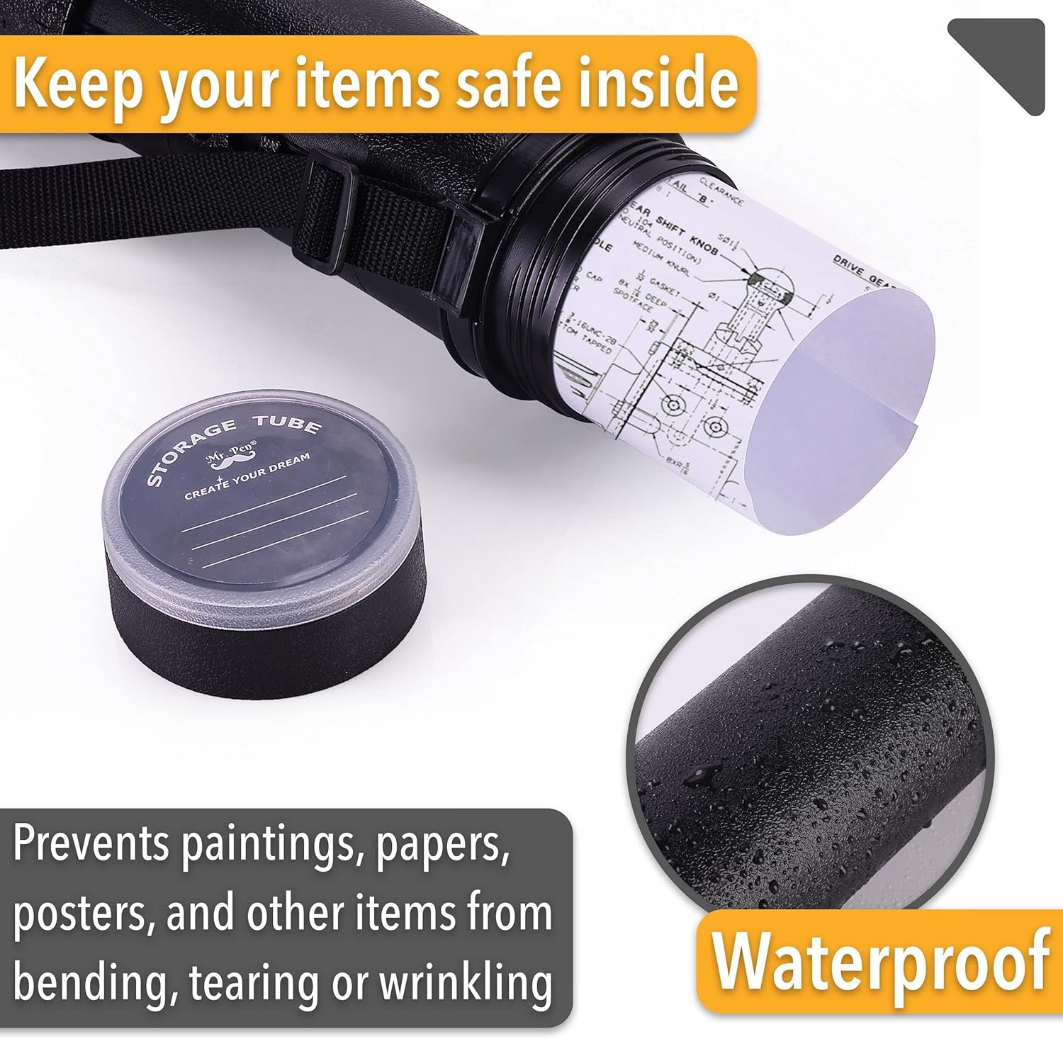 Mr. Pen- Poster Storage Tube with Strap. 25-40 Extendable | for Blueprints. Art work. Maps. Posters. Documents. Portable Durable Round Storage Cases with Lids - Image 4