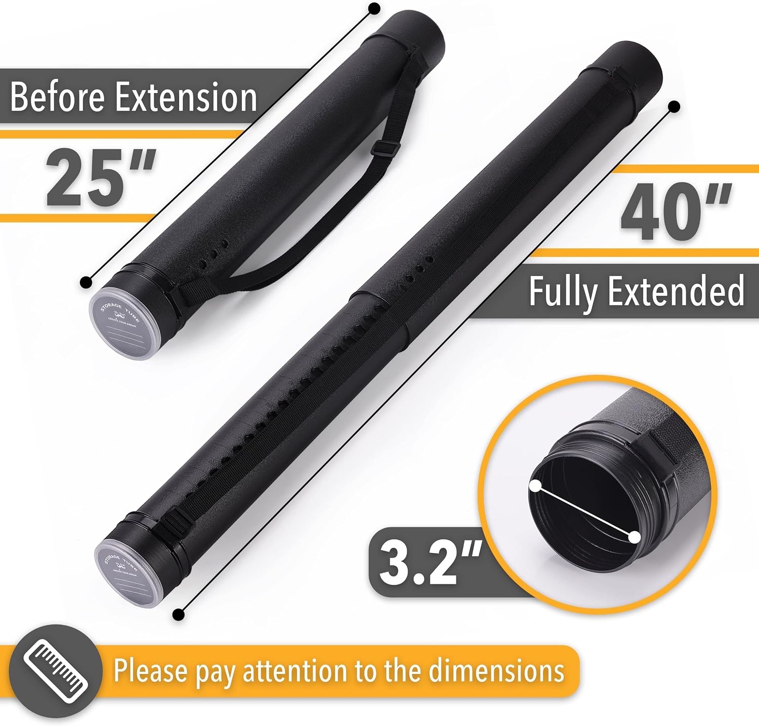 Mr. Pen- Poster Storage Tube with Strap. 25-40 Extendable | for Blueprints. Art work. Maps. Posters. Documents. Portable Durable Round Storage Cases with Lids - Image 2