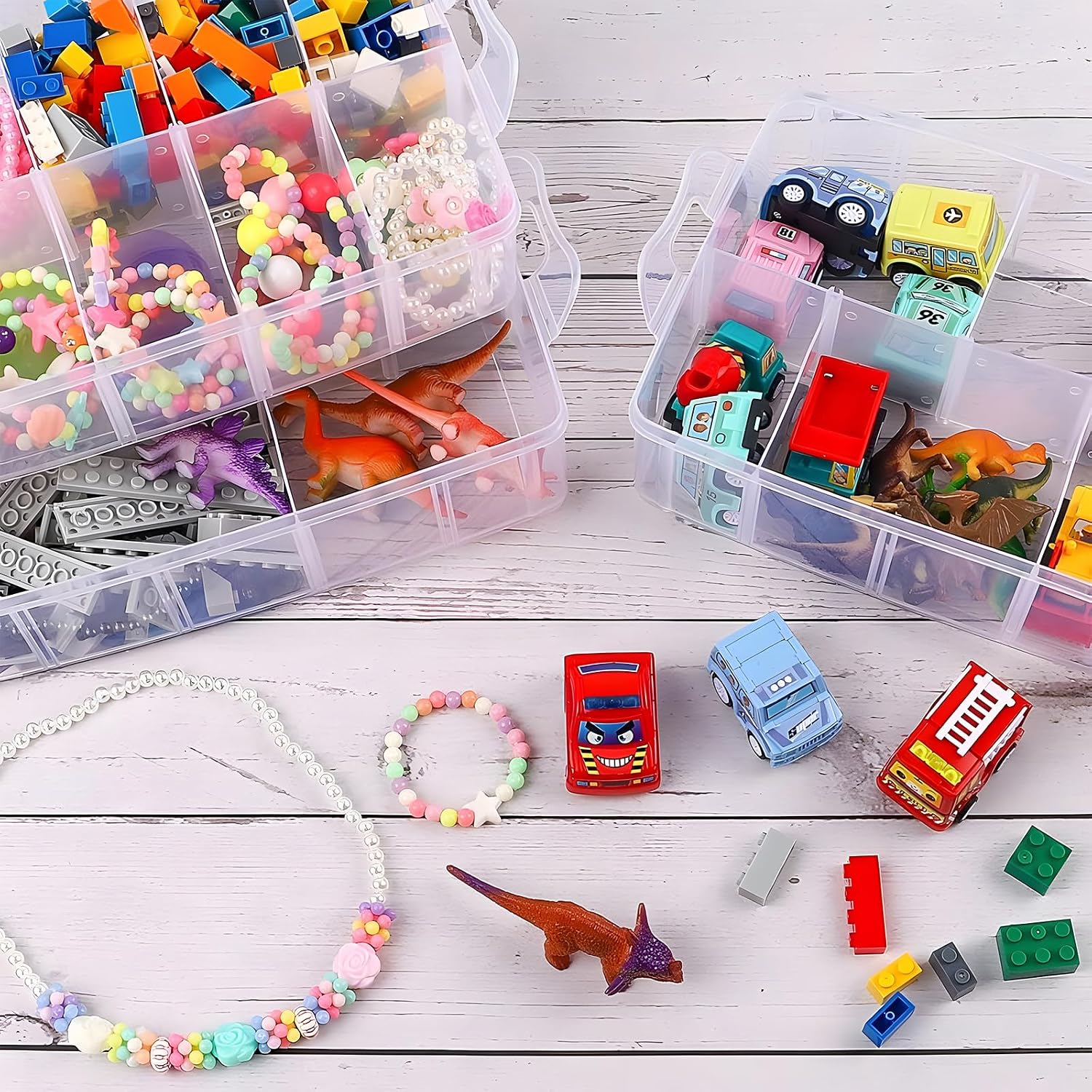 SGHUO 3-Tier Stackable Storage Container Box with Dividers-30 Compartments. Bead Organizers for Art Craft Storage. Washi Tape. Kids Toys. Jewelry. Beauty & Sewing Supplies - Image 6