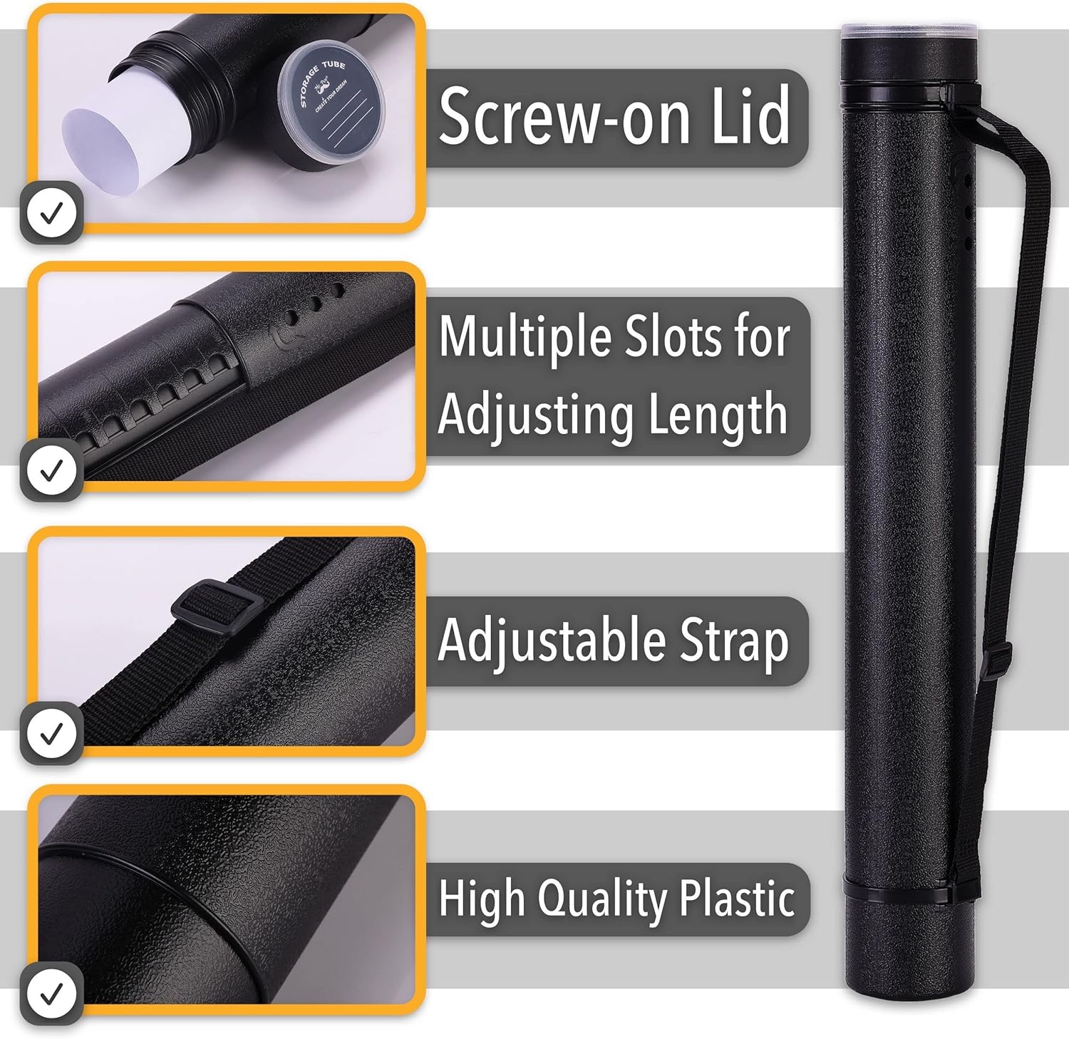 Mr. Pen- Poster Storage Tube with Strap. 25-40 Extendable | for Blueprints. Art work. Maps. Posters. Documents. Portable Durable Round Storage Cases with Lids - Image 3